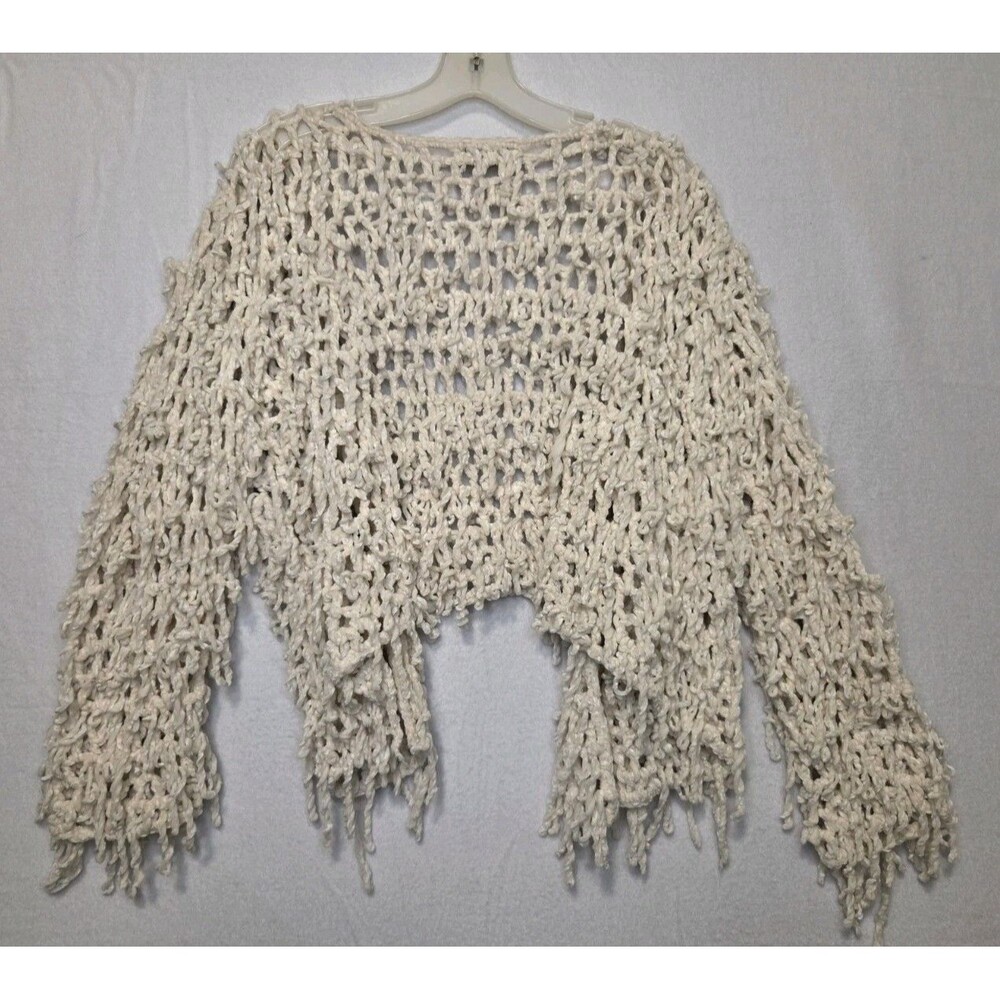 POL Cream Open Knit Fringe Cardigan Size Small Boho Chic Western Shaggy - Picture 7 of 8